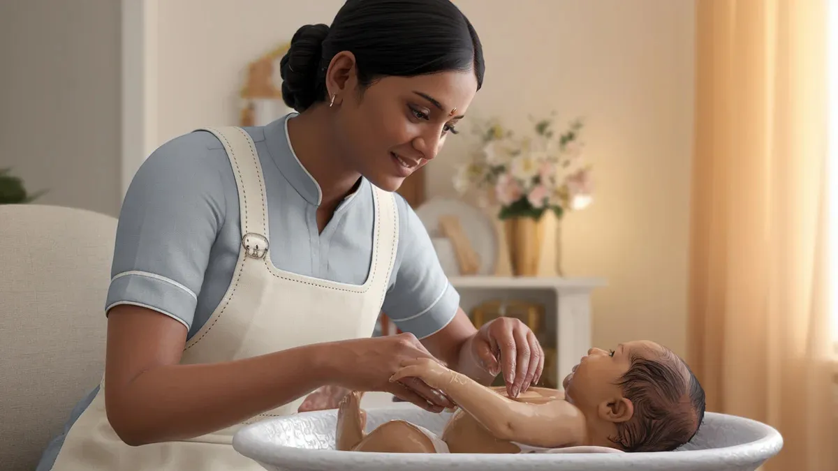 Caretaker holding a newborn baby